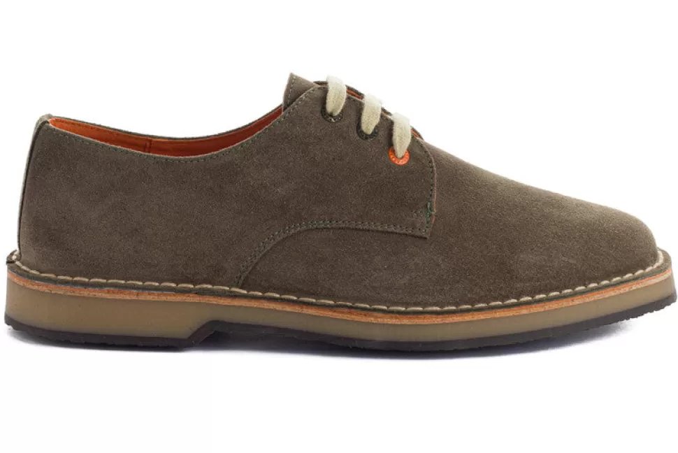 Outlet Blucher In Crosta Di Pelle Grigio Verde Uomo Scarpe Di Pelle