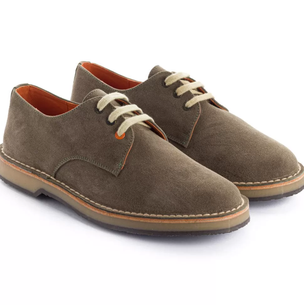 Outlet Blucher In Crosta Di Pelle Grigio Verde Uomo Scarpe Di Pelle