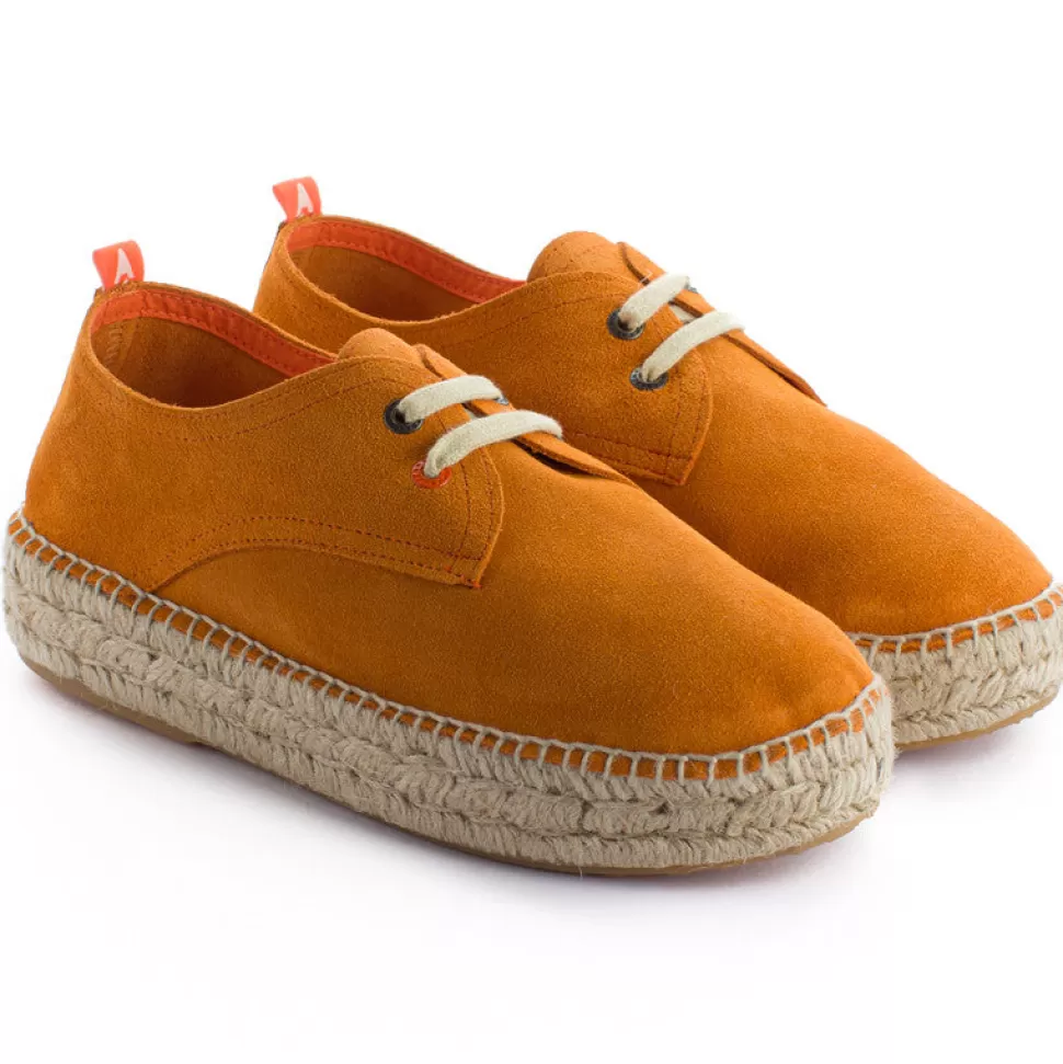 Cheap Blucher In Pelle Arancione Donna Espadrillas Con Lacci