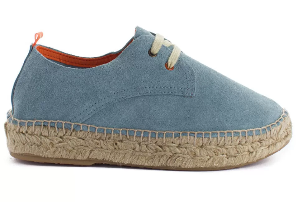 Store Blucher In Pelle Azzurra Donna Espadrillas Con Lacci