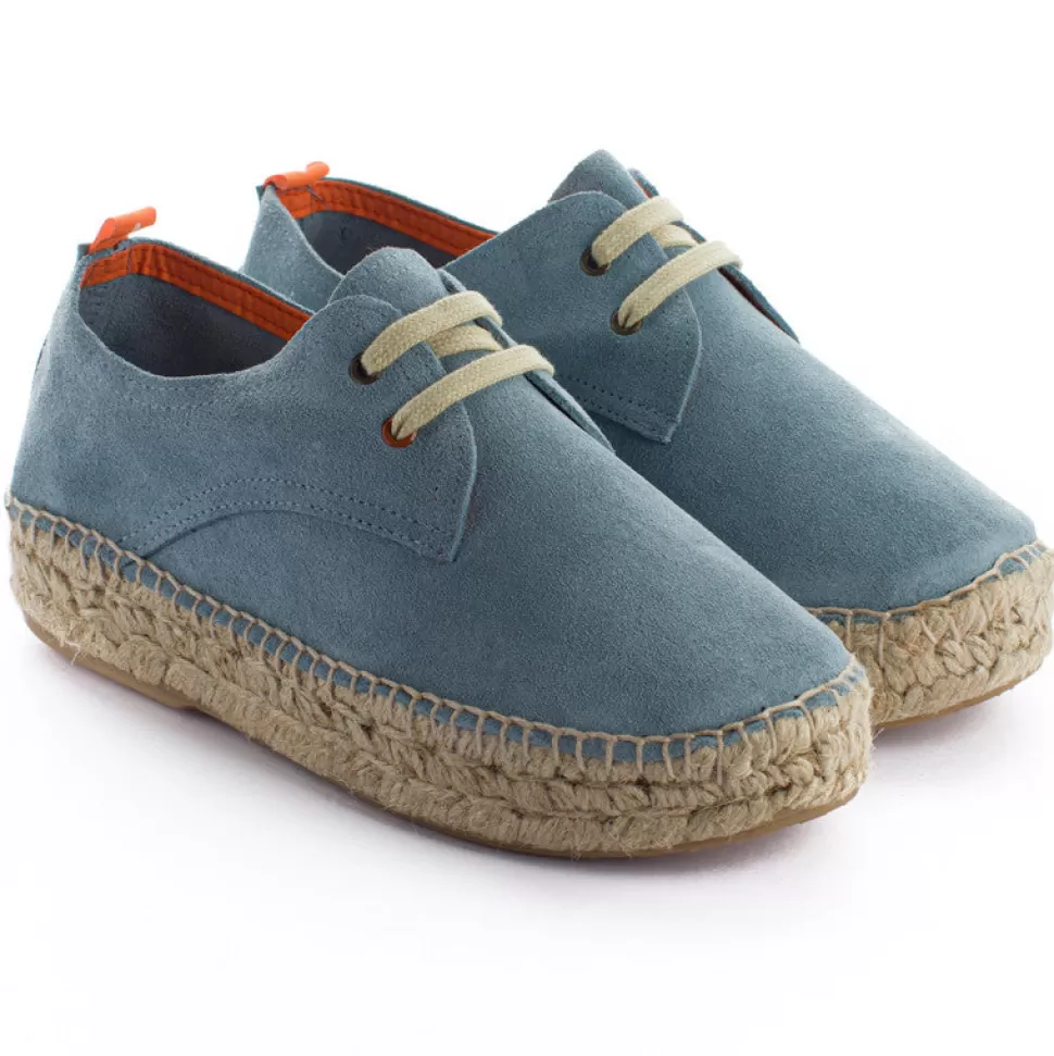 Store Blucher In Pelle Azzurra Donna Espadrillas Con Lacci