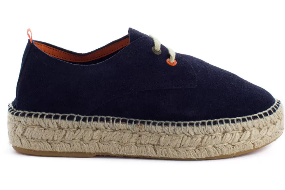 Online Blucher In Pelle Blu Navy 19 Donna Espadrillas Con Lacci