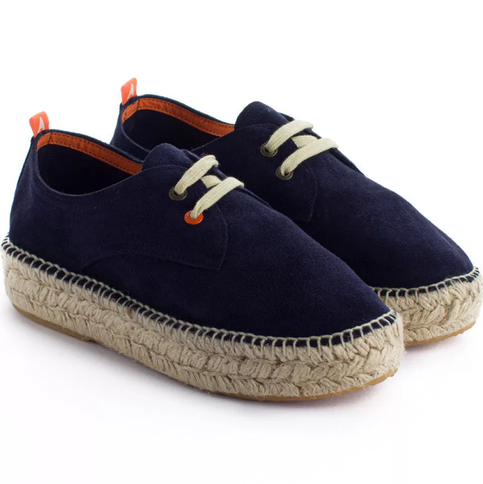 Online Blucher In Pelle Blu Navy 19 Donna Espadrillas Con Lacci