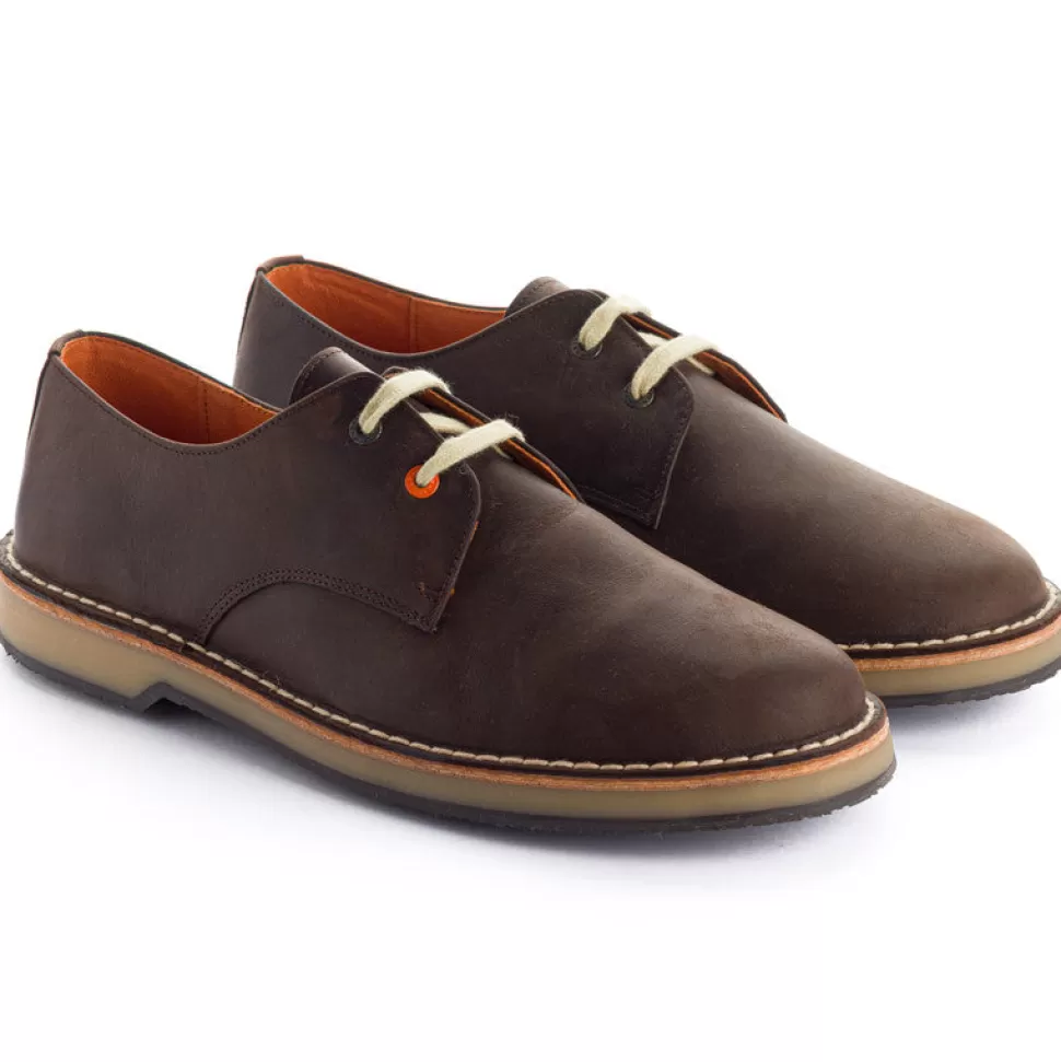 Best Sale Blucher In Pelle Cerata Marrone Uomo Scarpe Blucher