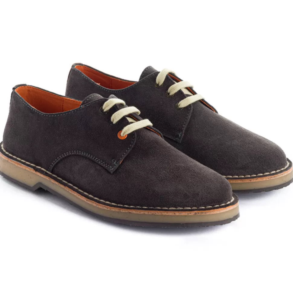 Fashion Blucher In Pelle Crosta Grigia Uomo Scarpe Di Pelle