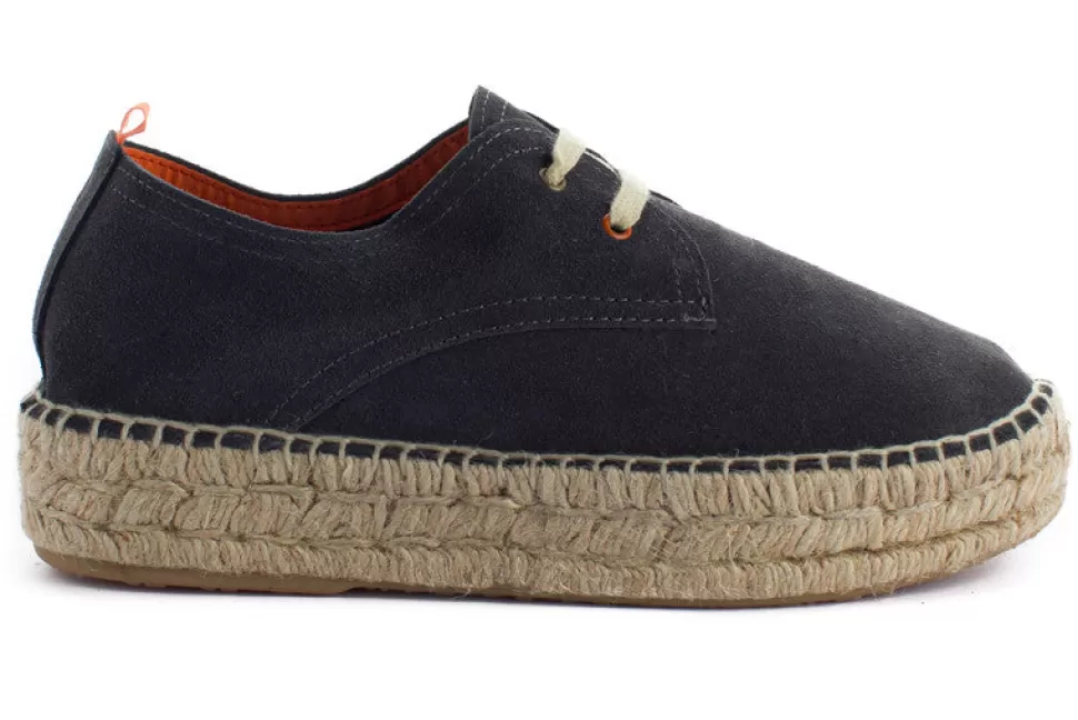 Best Sale Blucher In Pelle Di Basalto Donna Espadrillas Con Lacci