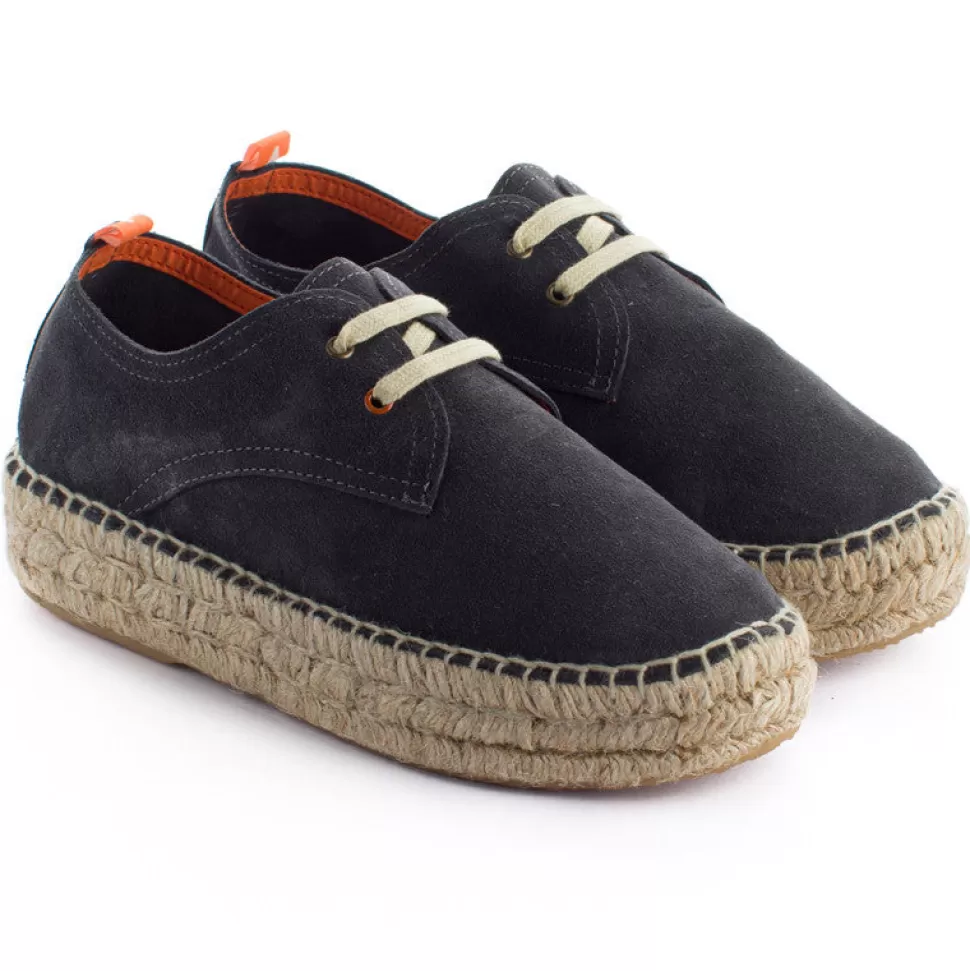 Best Sale Blucher In Pelle Di Basalto Donna Espadrillas Con Lacci