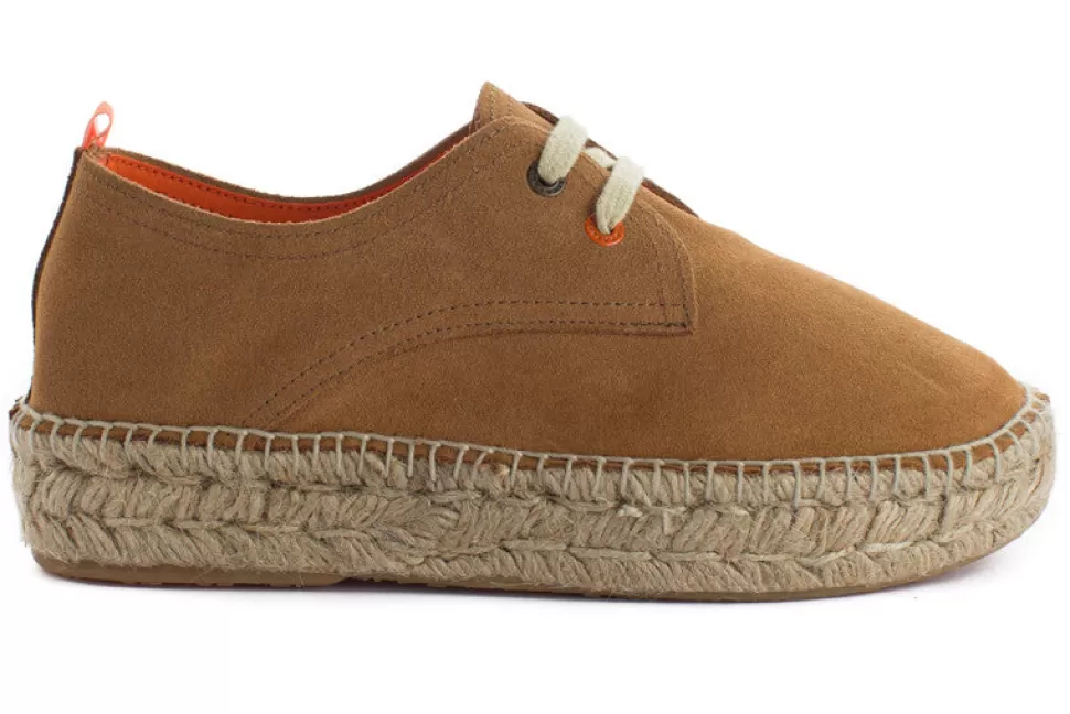 Flash Sale Blucher In Pelle Di Cammello Donna Espadrillas Con Lacci