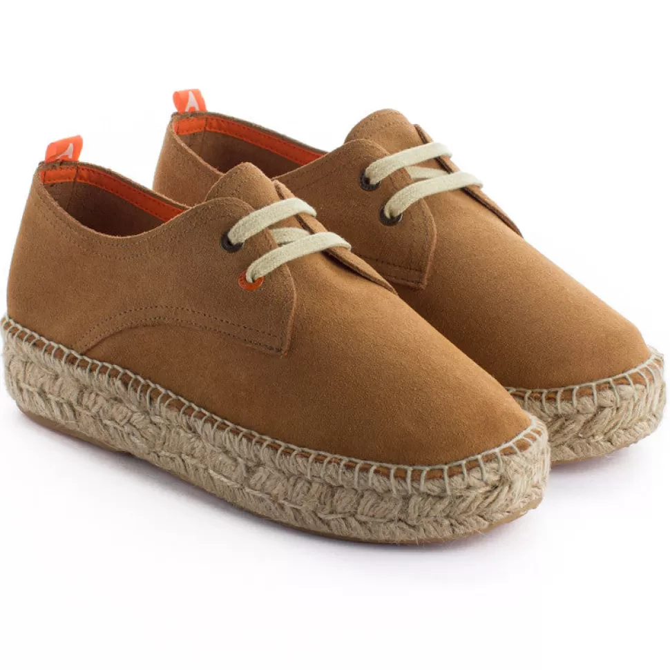 Flash Sale Blucher In Pelle Di Cammello Donna Espadrillas Con Lacci