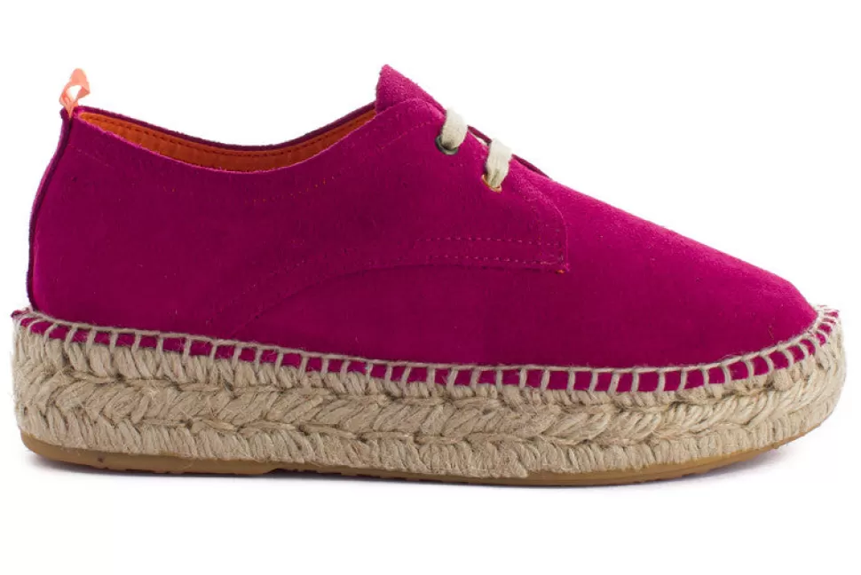 Hot Blucher In Pelle Fucsia Donna Espadrillas Con Lacci