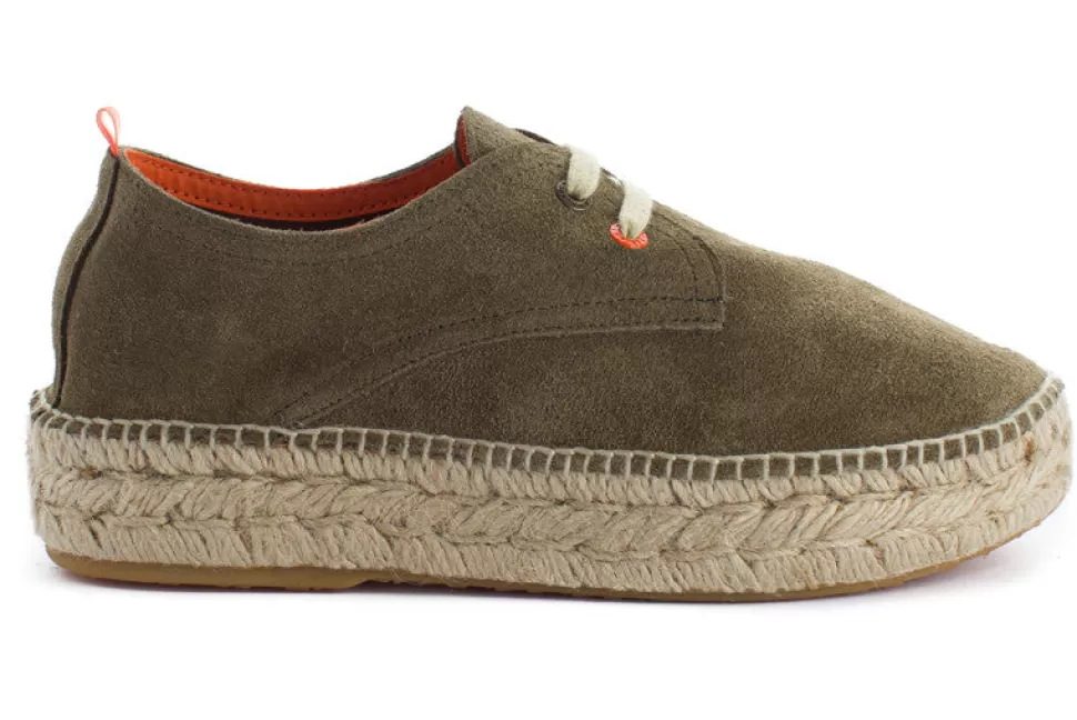 Outlet Blucher In Pelle Kaki Donna Espadrillas Con Lacci