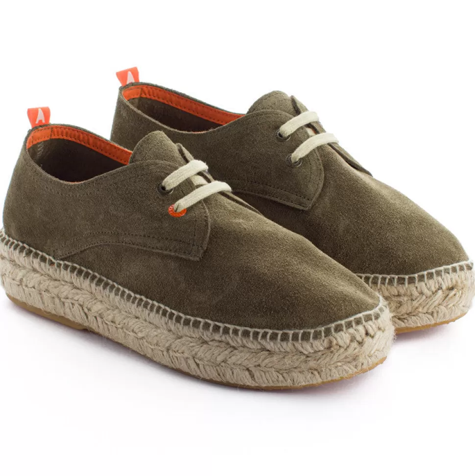 Outlet Blucher In Pelle Kaki Donna Espadrillas Con Lacci