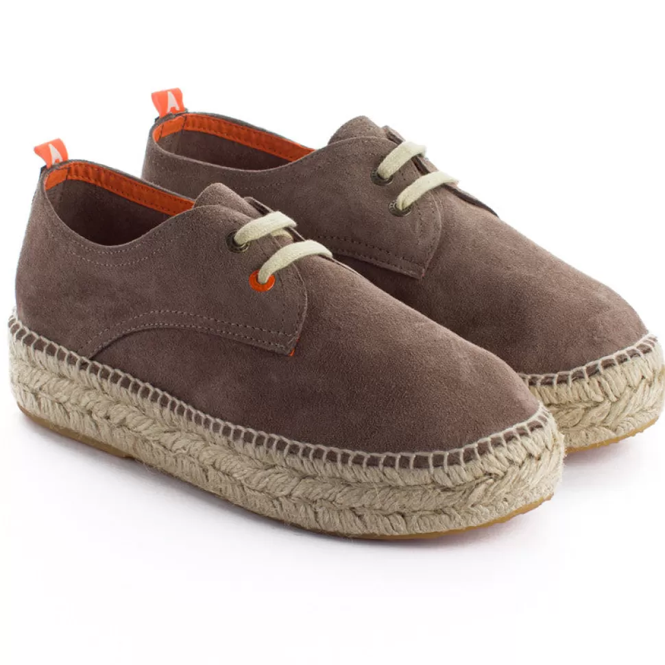 Flash Sale Blucher In Pelle Tortora Donna Espadrillas Con Lacci