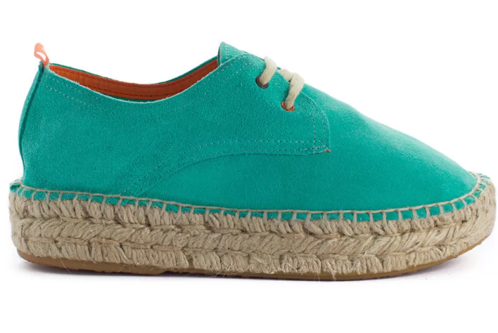 Store Blucher In Pelle Turchese Donna Espadrillas Con Lacci