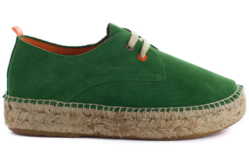 Hot Blucher In Pelle Verde Donna Espadrillas Con Lacci