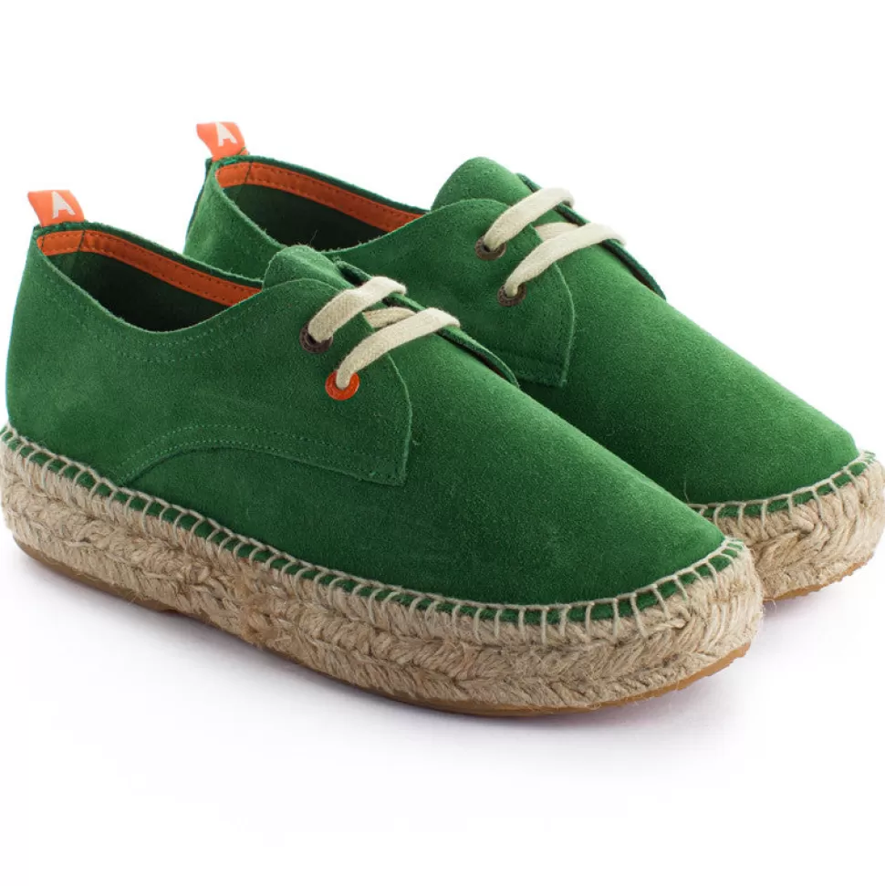 Hot Blucher In Pelle Verde Donna Espadrillas Con Lacci