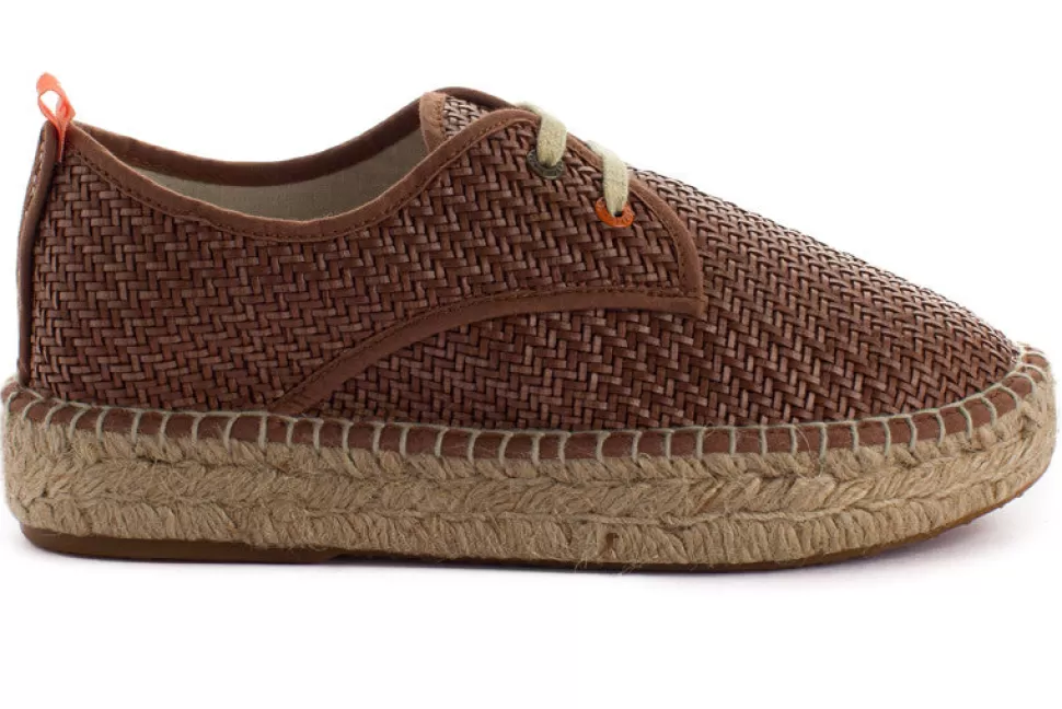 Sale Blucher Rafia Marrone Donna Espadrillas Con Lacci