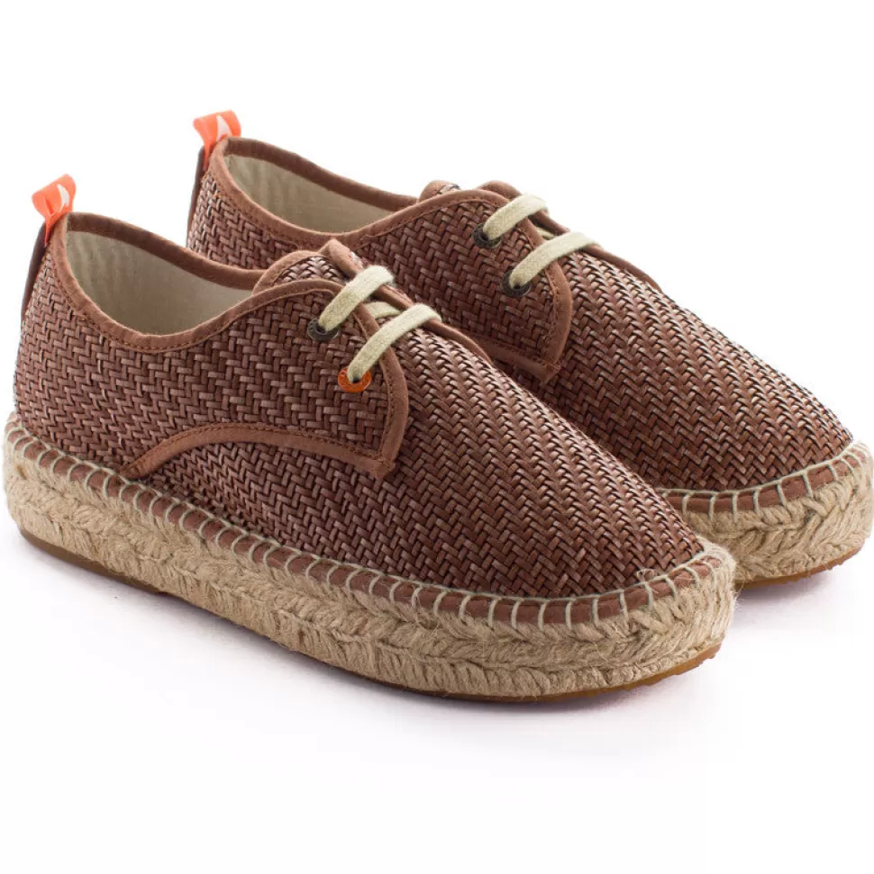 Sale Blucher Rafia Marrone Donna Espadrillas Con Lacci