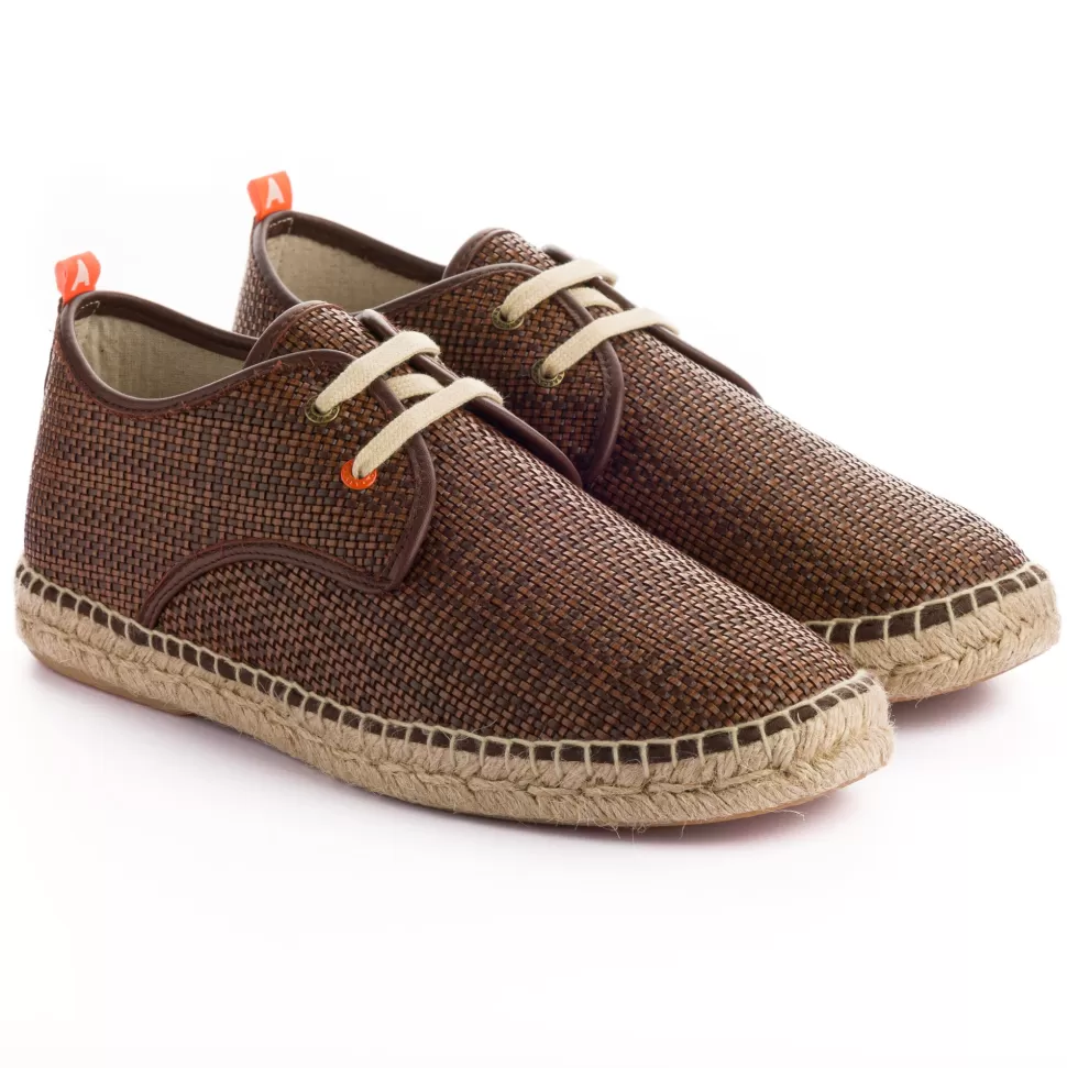 Cheap Blucher Rafia Marrone Uomo Espadrillas Con Lacci