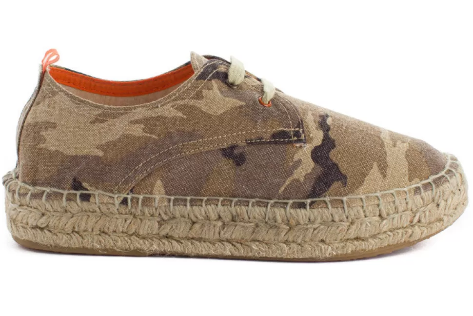 Best Blucher Terra Camouflage Cammello Donna Espadrillas Con Lacci