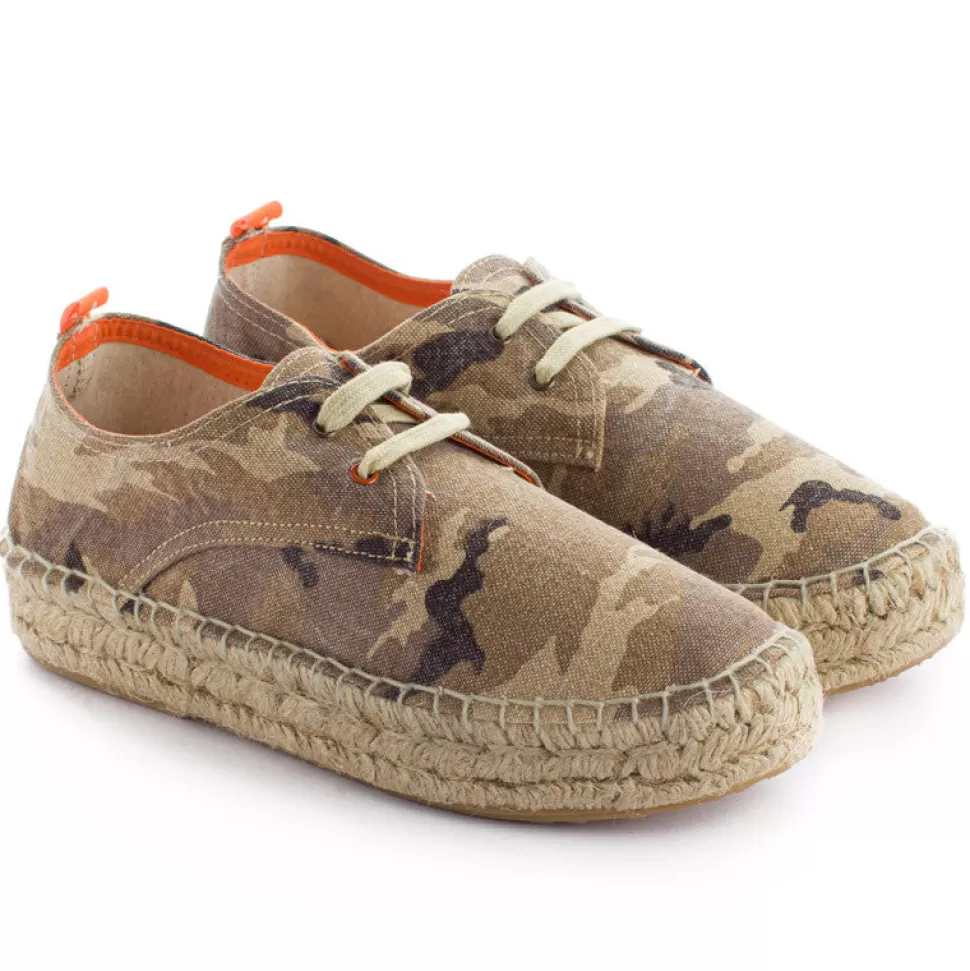 Best Blucher Terra Camouflage Cammello Donna Espadrillas Con Lacci