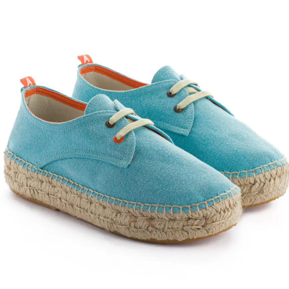 Hot Blucher Terra Celeste Donna Espadrillas Con Lacci