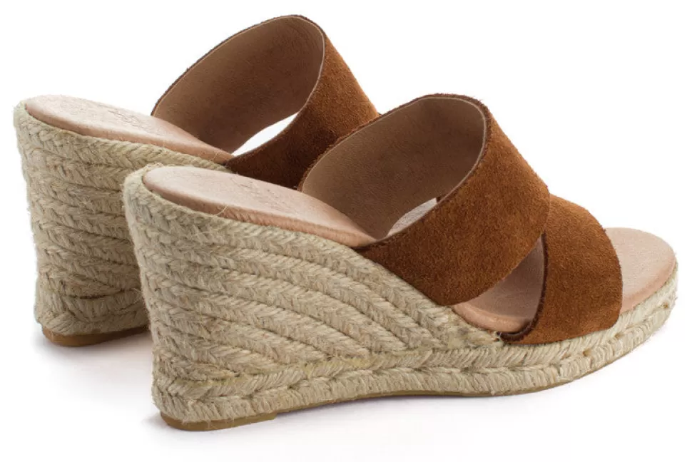 Fashion Espadrillas Cabrera Con Zeppa In Pelle Marrone Donna Espadrillas Con Zeppe