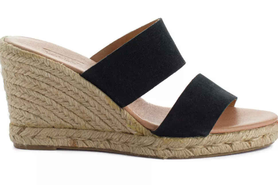 Clearance Espadrillas Cabrera In Pelle Con Zeppa Nero Donna Espadrillas Con Zeppe