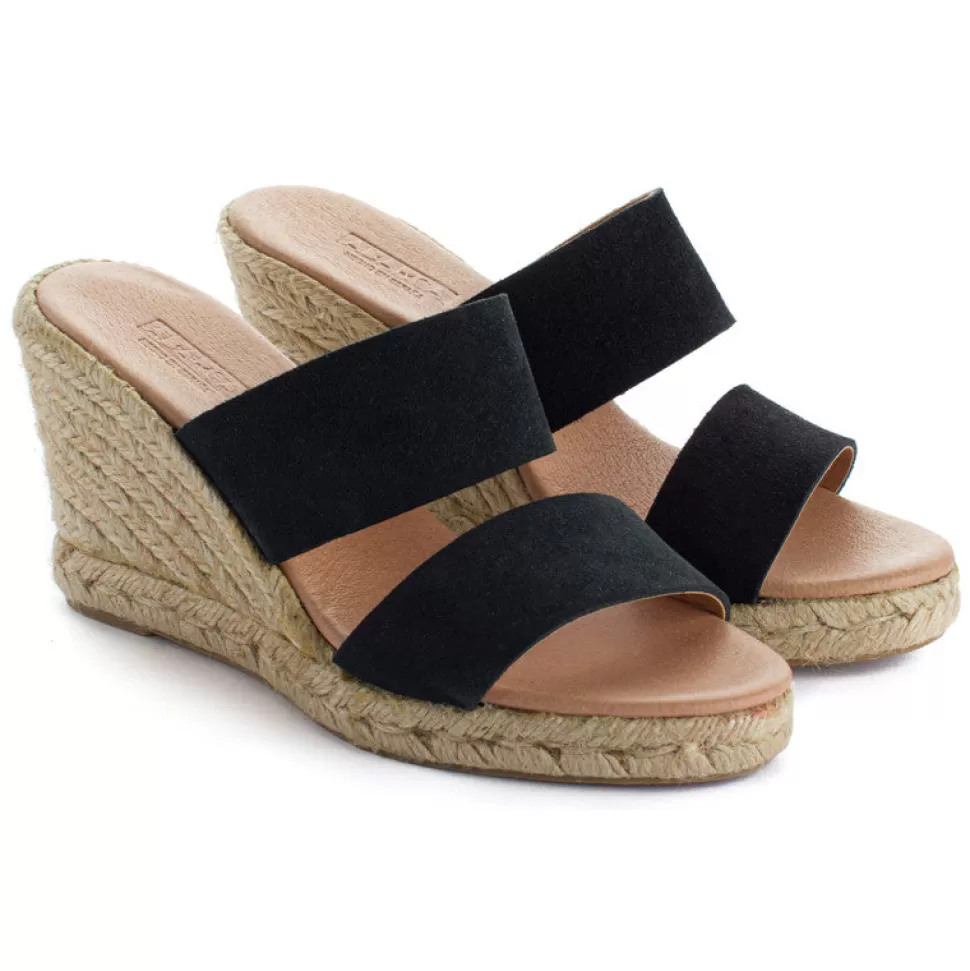 Clearance Espadrillas Cabrera In Pelle Con Zeppa Nero Donna Espadrillas Con Zeppe