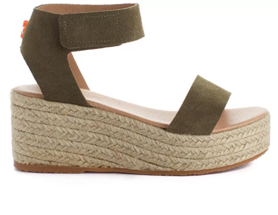 Best Sale Espadrillas Con Zeppa In Pelle Mallorca Kaki 717 Donna Espadrillas Con Zeppe