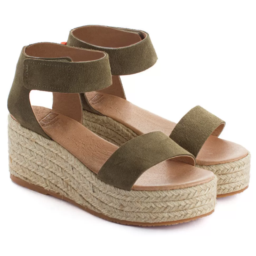 Best Sale Espadrillas Con Zeppa In Pelle Mallorca Kaki 717 Donna Espadrillas Con Zeppe