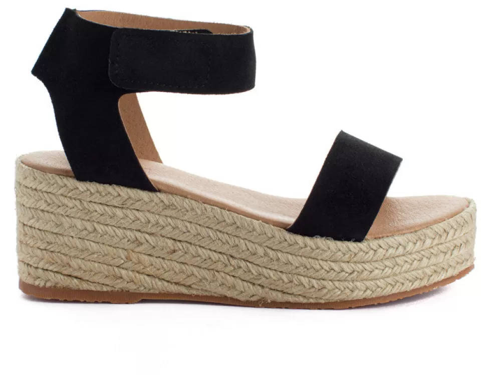 Discount Espadrillas Con Zeppa In Pelle Nera Mallorca Donna Espadrillas Con Zeppe