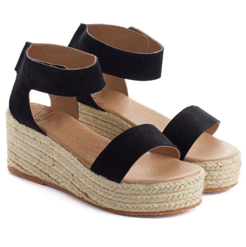 Discount Espadrillas Con Zeppa In Pelle Nera Mallorca Donna Espadrillas Con Zeppe