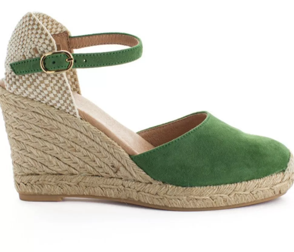 New Espadrillas Con Zeppa In Pelle Radel Verde Donna Espadrillas Con Zeppe