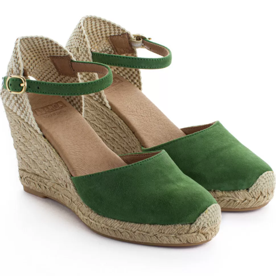 New Espadrillas Con Zeppa In Pelle Radel Verde Donna Espadrillas Con Zeppe