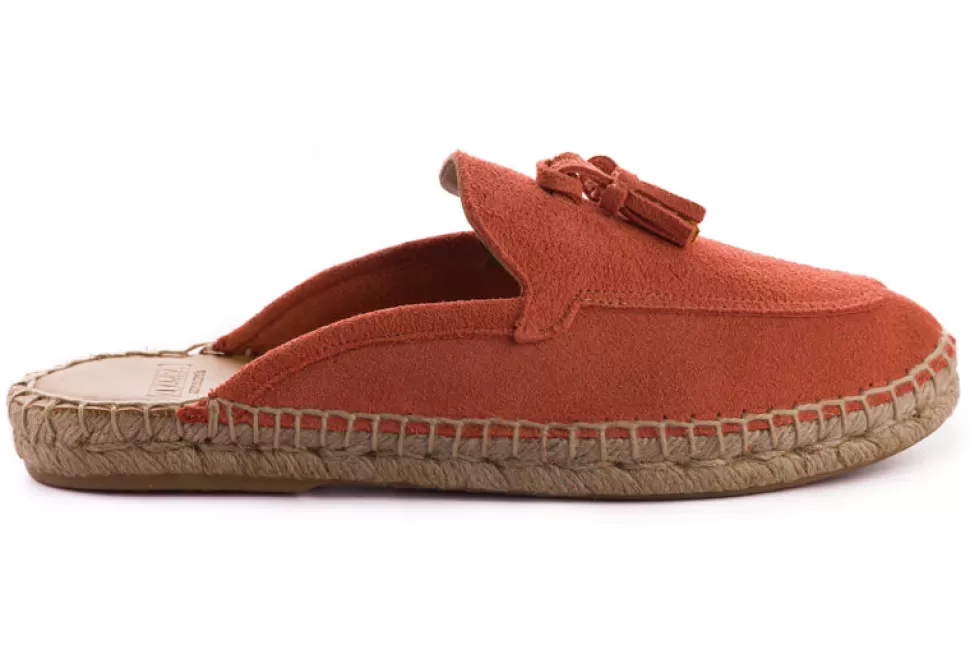 Shop Mocasin Abierto Borlas Piel Coral Donna Espadrillas Mocassino