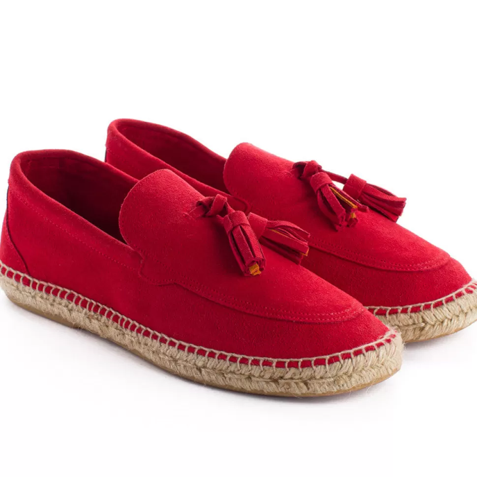 Fashion Mocassini Con Nappine In Pelle Rossa Uomo Espadrillas Mocassino