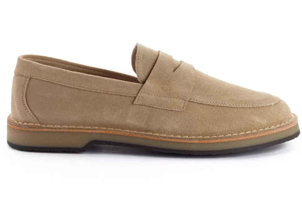 Discount Mocassino In Pelle Crosta Beige Uomo Mocassini