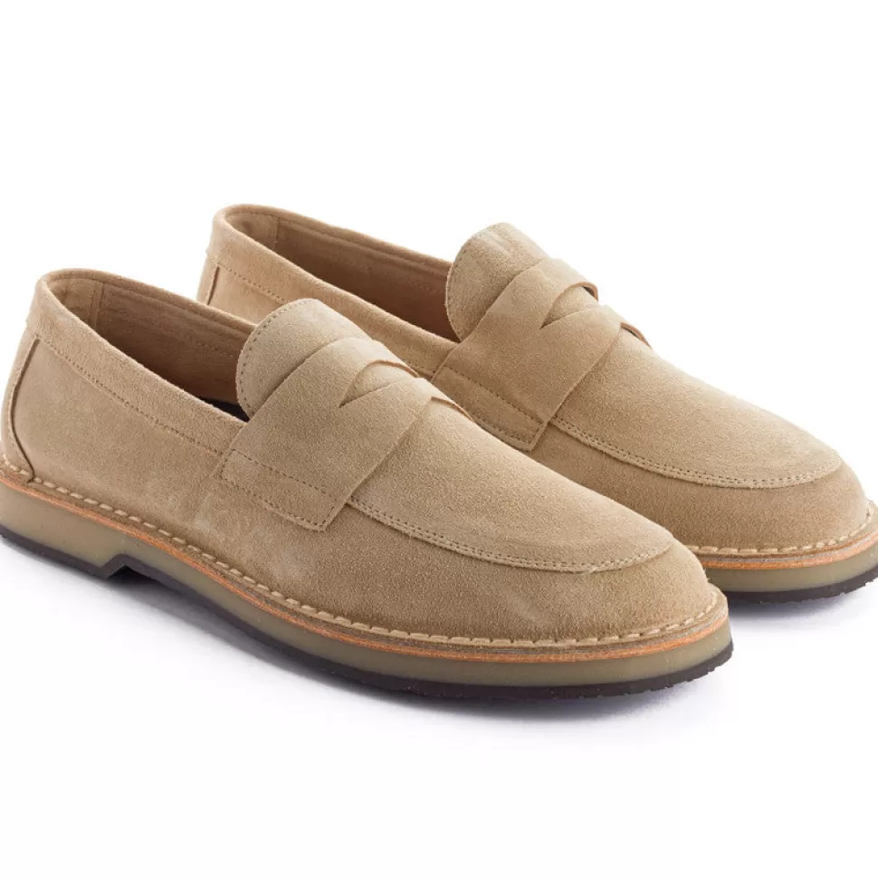 Cheap Mocassino In Pelle Crosta Beige Uomo Scarpe Di Pelle