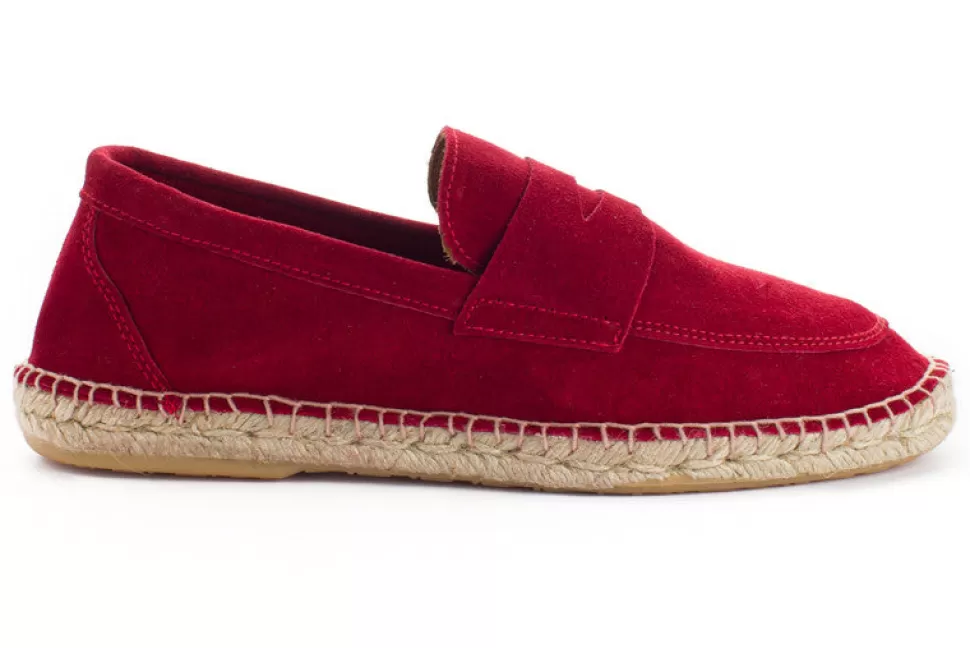 Fashion Mocassino In Pelle Inglese Rossa Uomo Espadrillas Mocassino