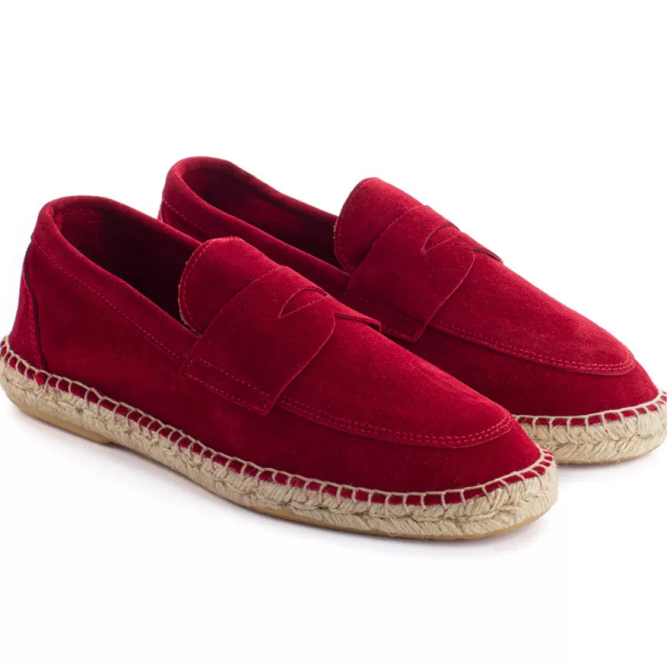 Fashion Mocassino In Pelle Inglese Rossa Uomo Espadrillas Mocassino