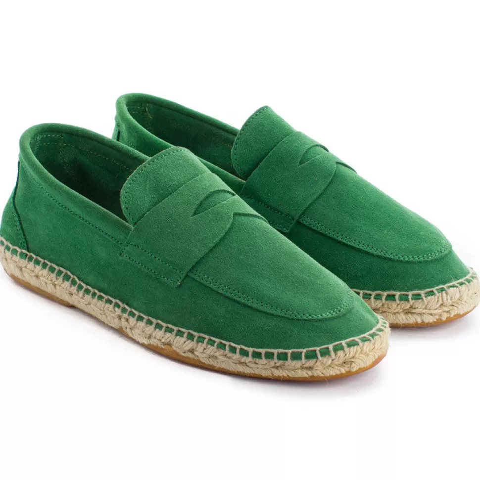 Shop Mocassino In Pelle Verde Uomo Espadrillas Mocassino