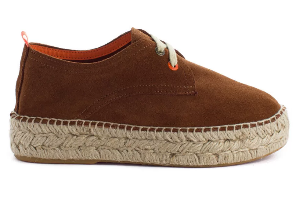 Shop Pelle Marrone Blucher 294 Donna Espadrillas Con Lacci