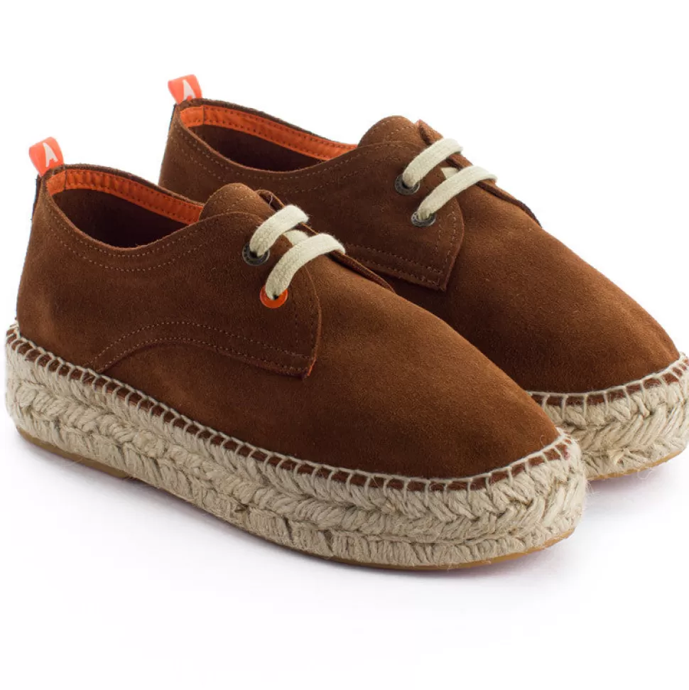 Shop Pelle Marrone Blucher 294 Donna Espadrillas Con Lacci