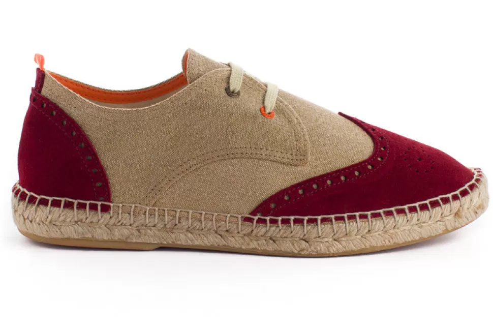 Store Pelle Oxford Beige + Rosso Inglese Uomo Espadrillas Oxford