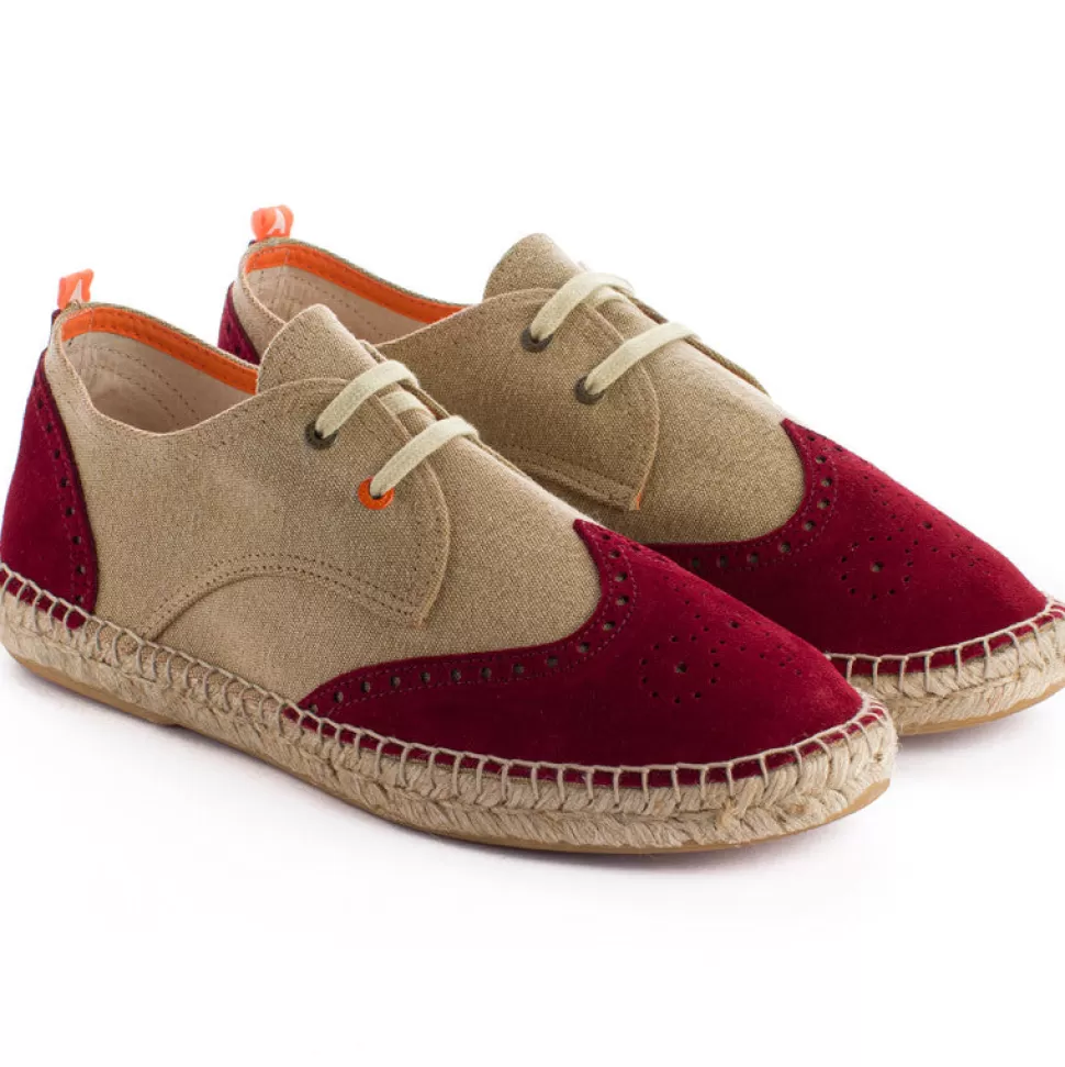 Store Pelle Oxford Beige + Rosso Inglese Uomo Espadrillas Oxford