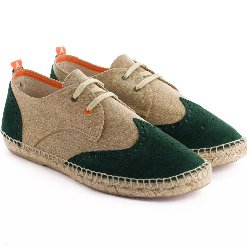 New Pelle Oxford Beige + Smeraldo Uomo Espadrillas Oxford