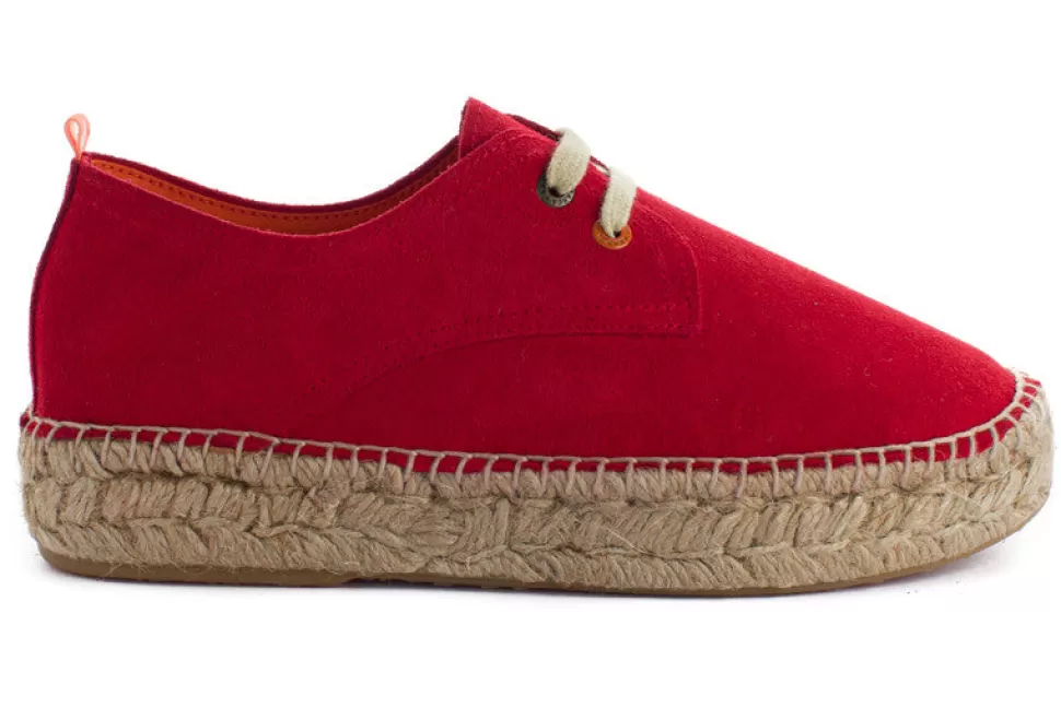 Hot Pelle Rossa Blucher 556 Donna Espadrillas Con Lacci