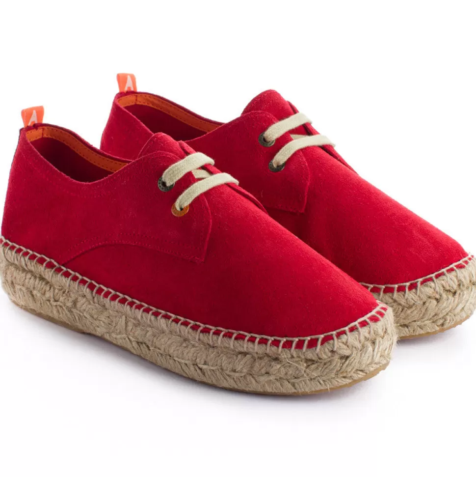 Hot Pelle Rossa Blucher 556 Donna Espadrillas Con Lacci