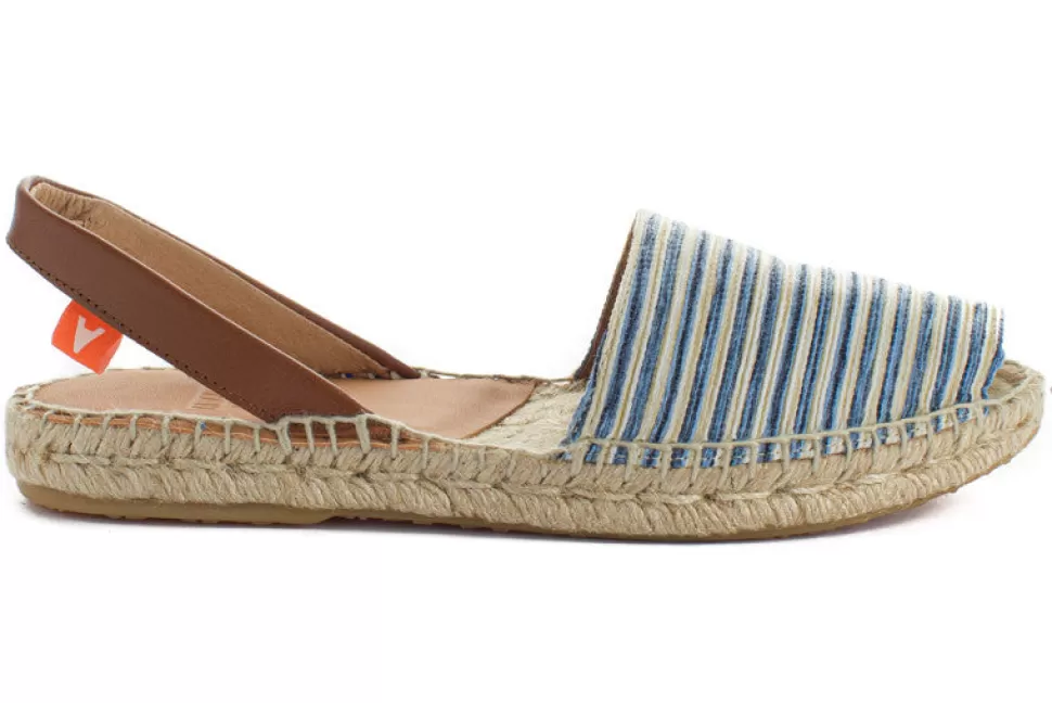 Online Sandali Minorchini In Pelle Con Strisce Blu Donna Espadrillas Estive